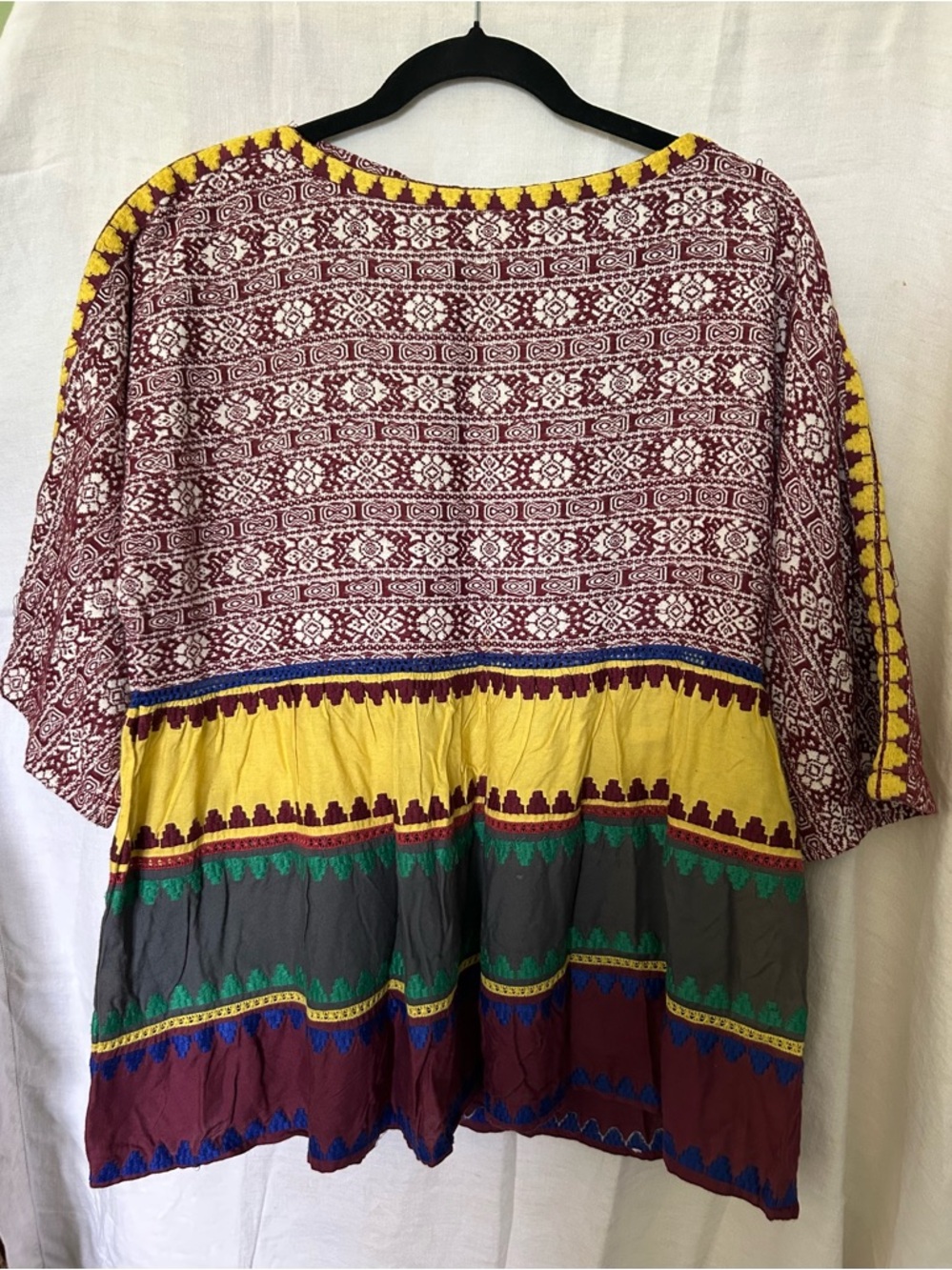 Ivy Jane Multicolor Boho Tunic in Maroon, Yellow, Gray & Green